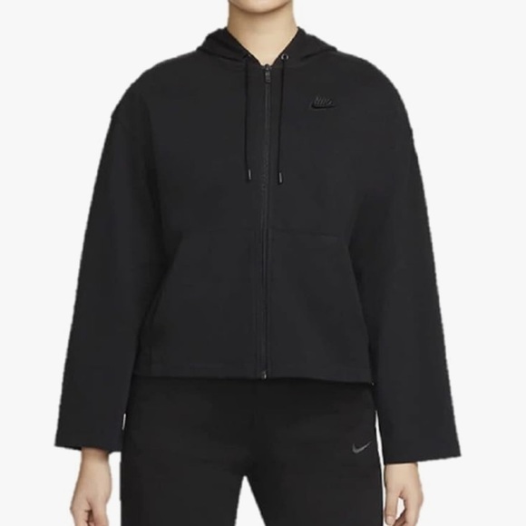 Nike Sweaters - Nike sportswear Womens black full zip wide arm hooded sweater L